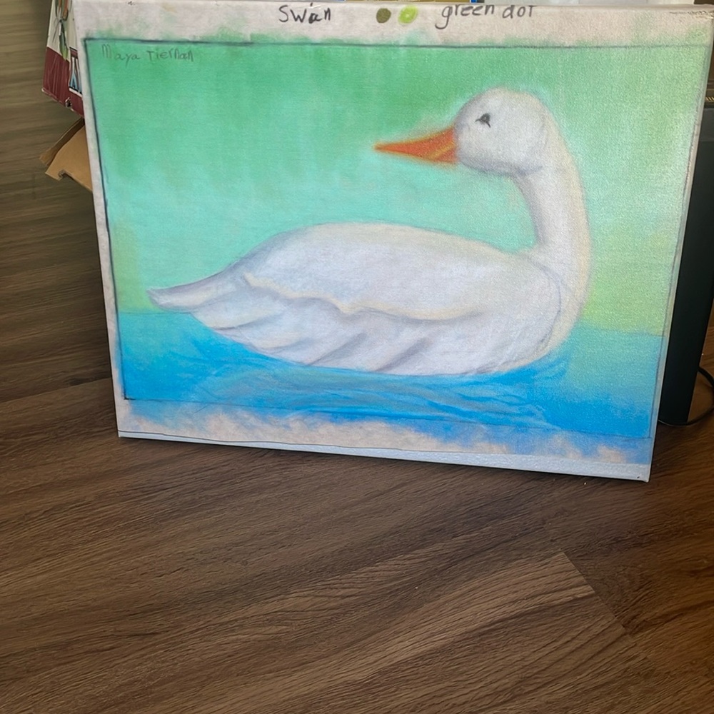 Amateur Canvas Hand Painting a White Swan Picture